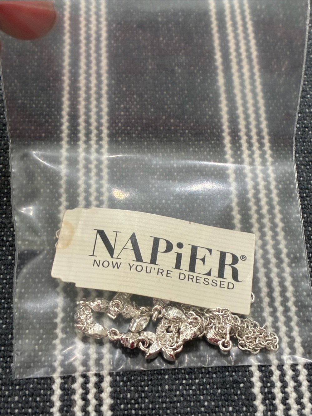 Napier Silver Floral Y-Drop Necklace with Clear Crystals - Picture 5 of 5